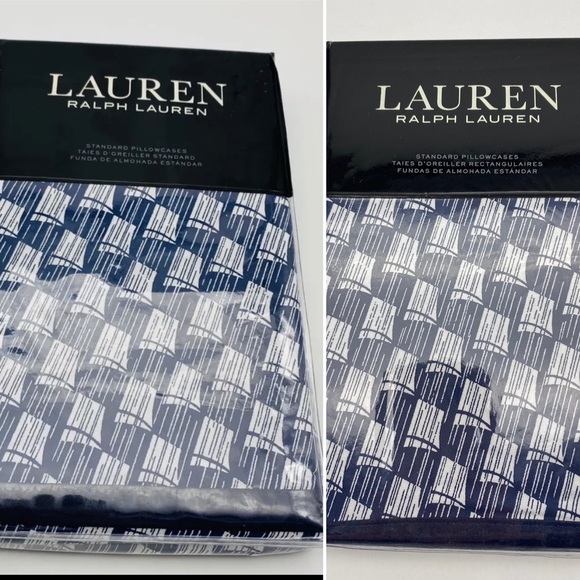 RALPH LAUREN Casey Geo Print Navy Blue Cream STANDARD PILLOWCASES NAUTICAL Set 2